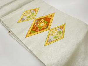 金駒刺繍菱に桐・抽象花束模様名古屋帯